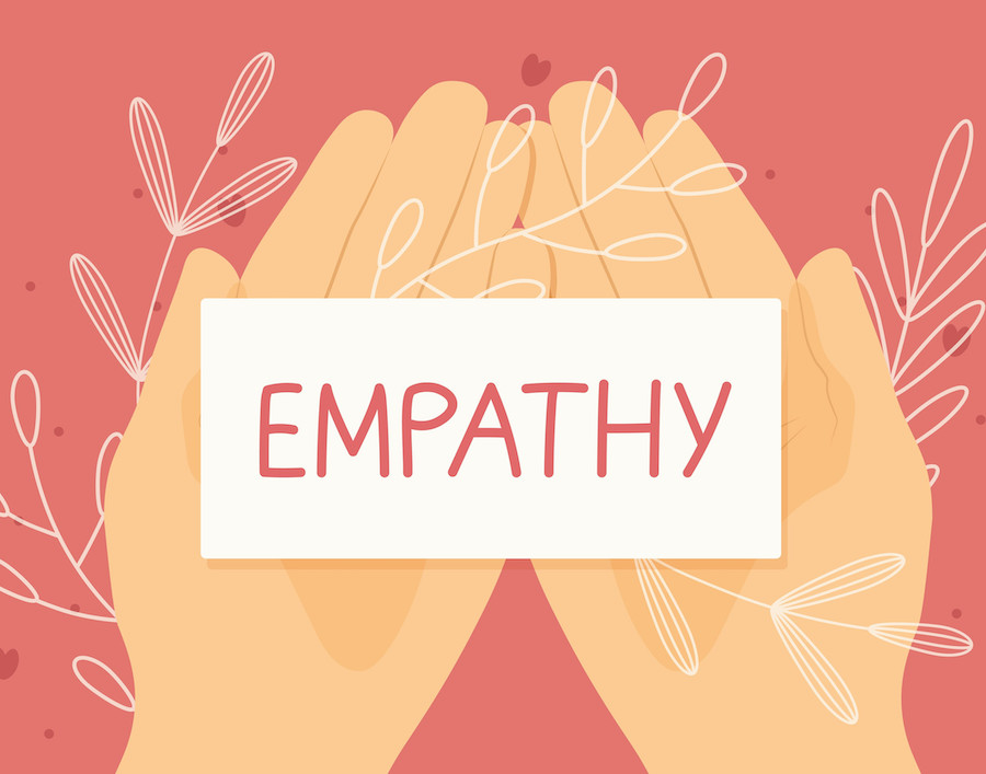 empathy word written on the card on an opened hands- vector illustration Empathy word written on the card on an opened hands vector illustration